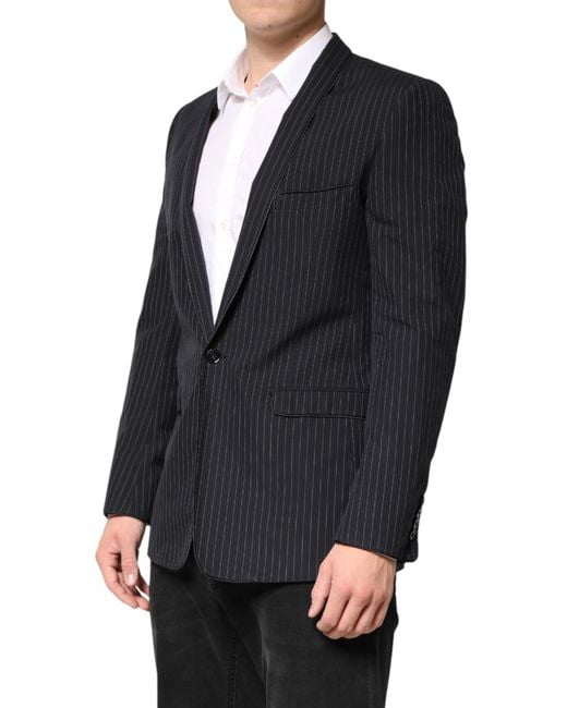 Dolce & Gabbana Blue Stripes 1 Button Suit Jacket Blazer for men