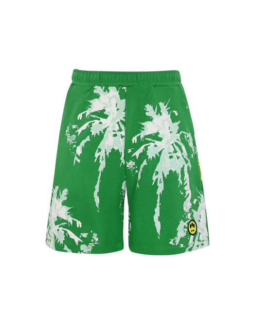 Barrow Green Fleece Bermuda Shorts With 3D Palm Tree Print for men