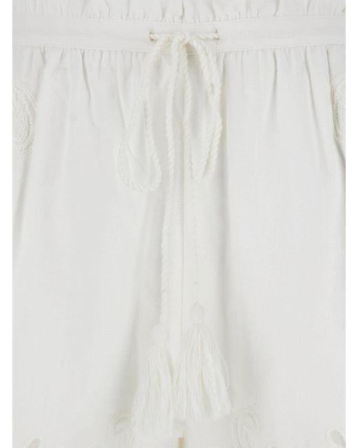 Twin Set White Shorts With Drawstring And Embroideries