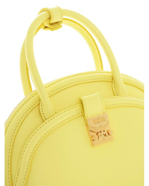 MCM Yellow Anna Logo Plaque Tote Bag