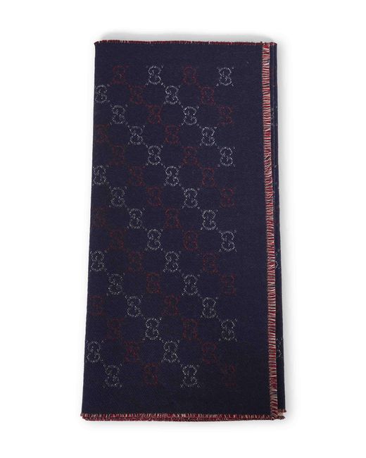 Gucci Blue Gg Jacquard Wool Scarf for men