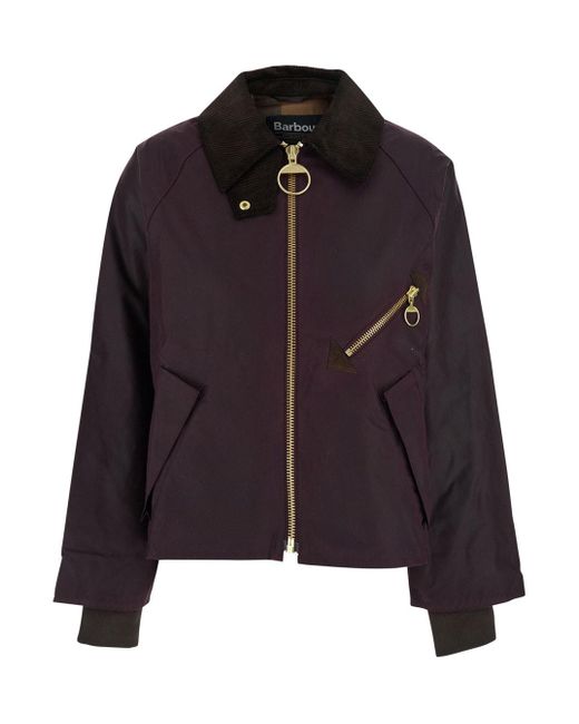 Barbour Black Bordeaux Jacket With Ribbed Collar And Front Zip Pocket