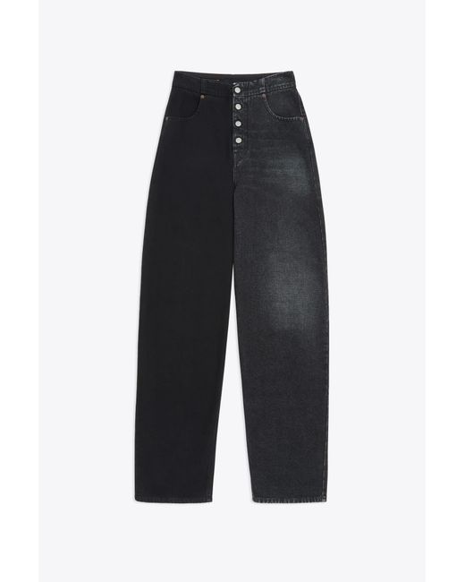 MM6 by Maison Martin Margiela Black Pantalone 5 Tasche And Half And Half Baggy Fit Jeans