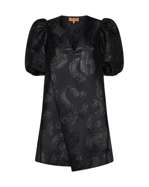 Stine Goya Black Brethel Lame' Embroidered Mini Dress