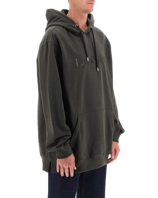 Lanvin Black Hoodie With Curb Embroidery for men