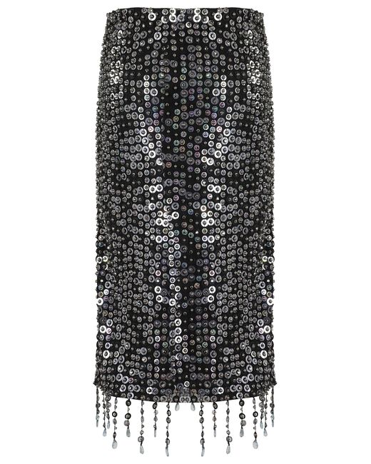 Pinko Black Fringed Sequined Midi Skirt With Removable Underskirt
