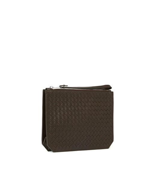 Bottega Veneta Gray Intrecciato Piccolo Standing Pouch for men