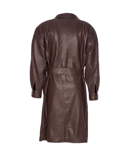 Saint Laurent Brown Lamb Leather Balloon Long Coat for men
