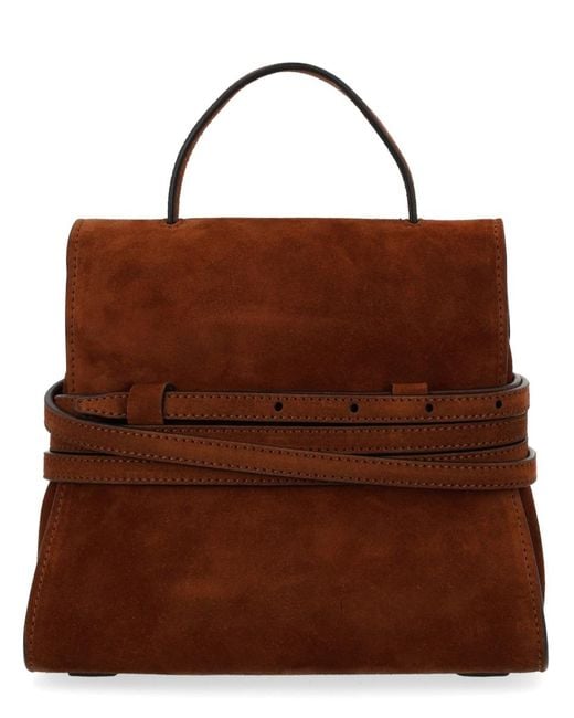Moschino Brown Handbag Tie Me Small Suede Handbags