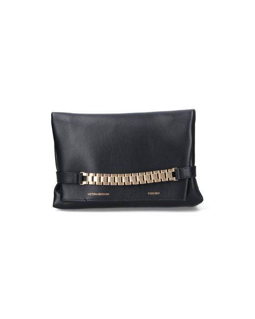 Victoria Beckham Black Chain-detailed Foldover Top Shoulder Bag