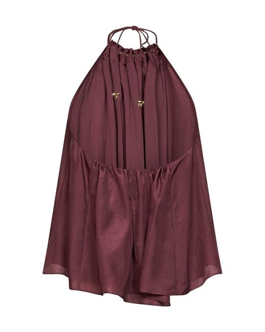 Zimmermann Purple Merlot Silk Habotai Aster Gathered Beaded Top