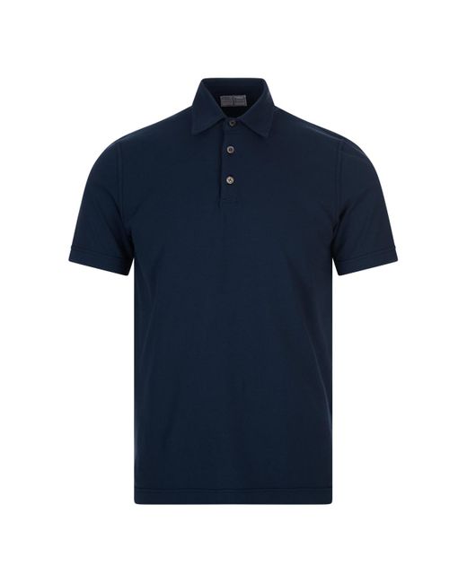 Fedeli Short-sleeved Polo Shirt In Navy Blue Cotton for men