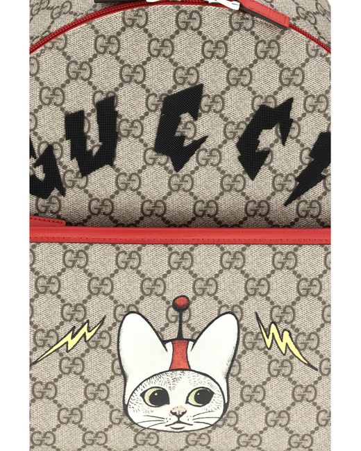 Gucci White Gg Cat Print Backpack For Boy Nylon Backpacks for men