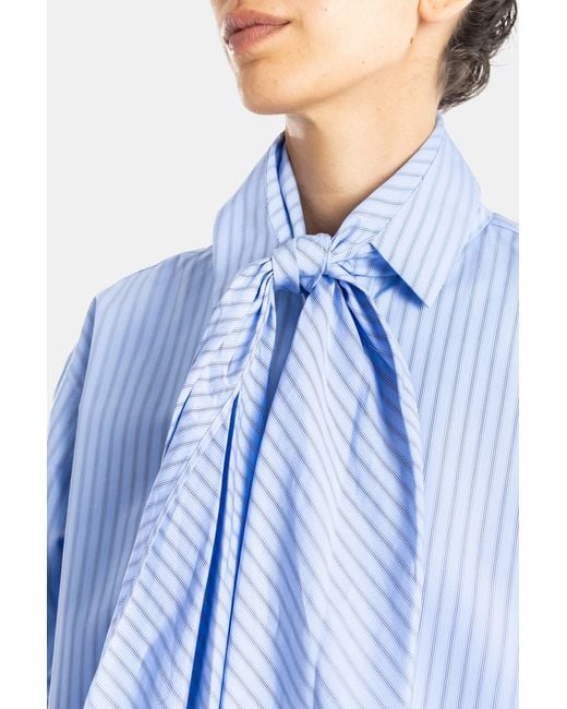 Sacai Blue Chemise Poplin Shirt Rayée Bleu Clair Avec Cravate