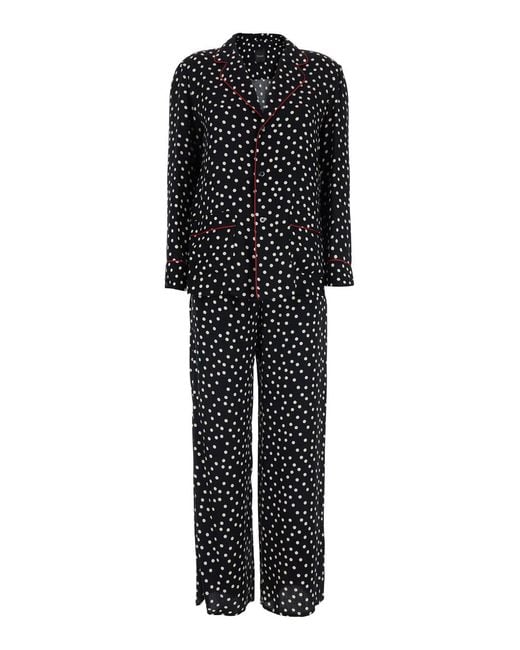 Le Plain Black Pajama Suit With Polka Dot Motif