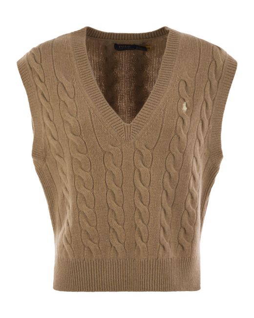 Polo Ralph Lauren Brown Wool And Cashmere Cable-Knit Vest