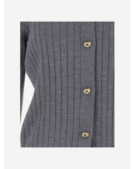 Bottega Veneta Gray Ribbed Wool Cardigan