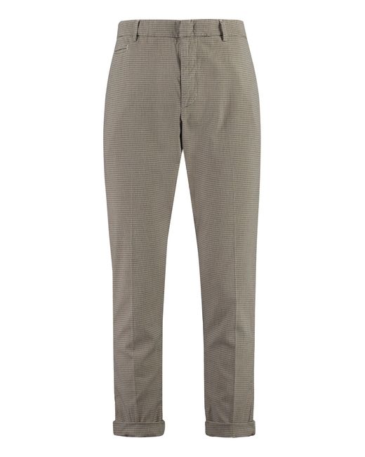 Dondup Gray Checked Trousers With Roll-Up Ankle Cuffs Lyocell Chinos for men