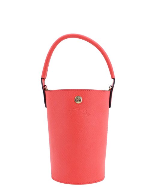 Longchamp Red Leather Bucket Bag With Engraved Logo