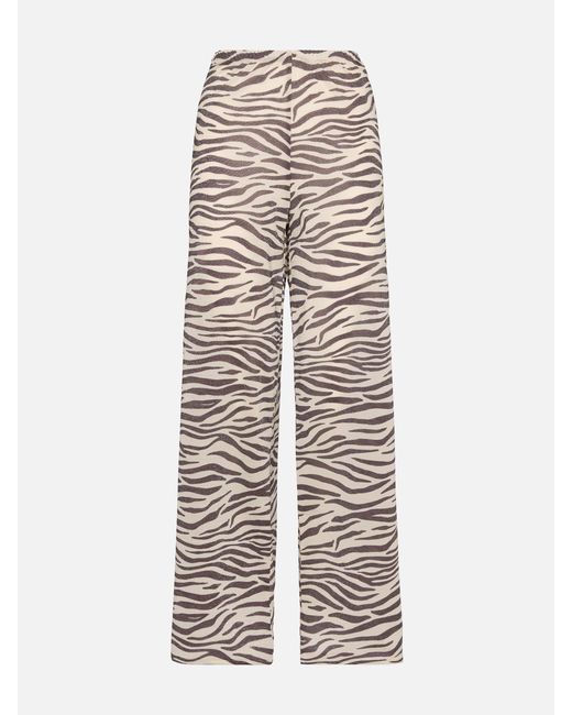 Mc2 Saint Barth White Amalia Zebra Lurex Wide-Leg Trousers Pant