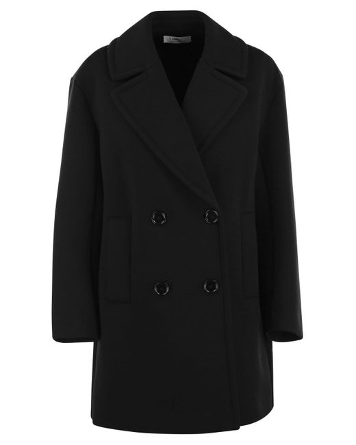 Max Mara Black Double-Breasted Straight Hem Peacoat