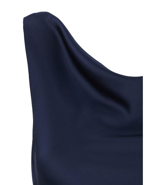 Le Plain Blue Long Dress With Front And Back Neckline