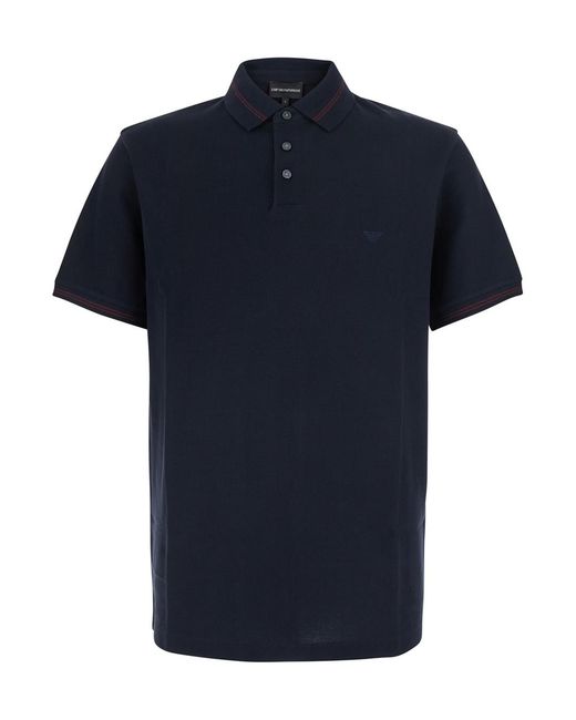 Emporio Armani Blue Piquet Polo Shirt Cotton T-Shirts for men