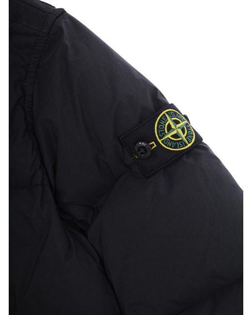 Stone Island Blue Down Jacket With Fixed Hood Polyamide Fibers Padded for men