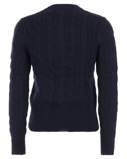 Polo Ralph Lauren Blue Cable-knit Brand-embroidered Cotton Cardigan X