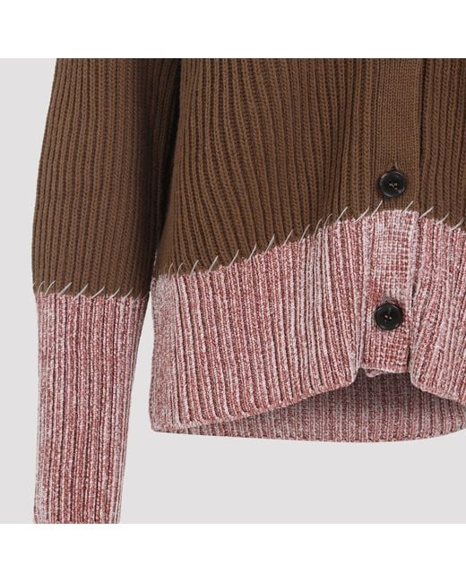 Marni Brown V Neck Bicolor Cardigan