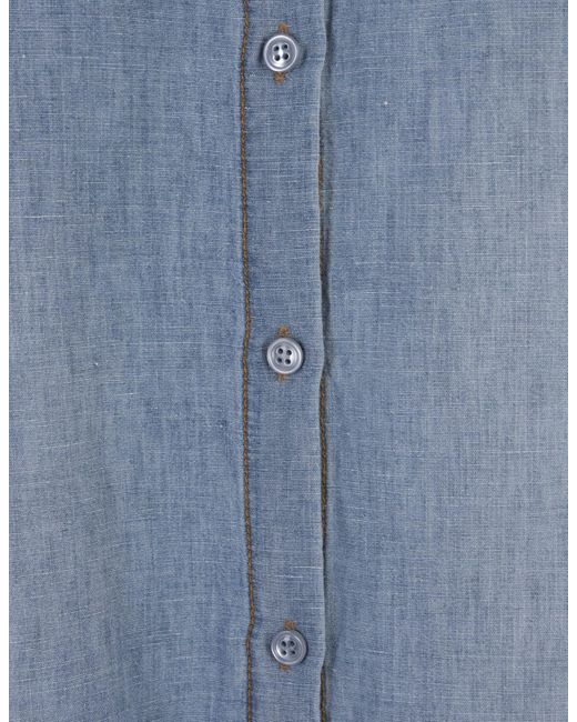Ermanno Scervino Blue Linen And Cotton Over Shirt With Lace