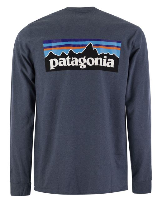 Patagonia Blue T-Shirt With Logo Long Sleeves for men
