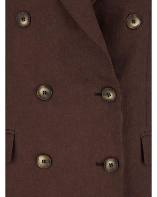 Le Plain Brown Double-Breasted Jacket With Peak Revers