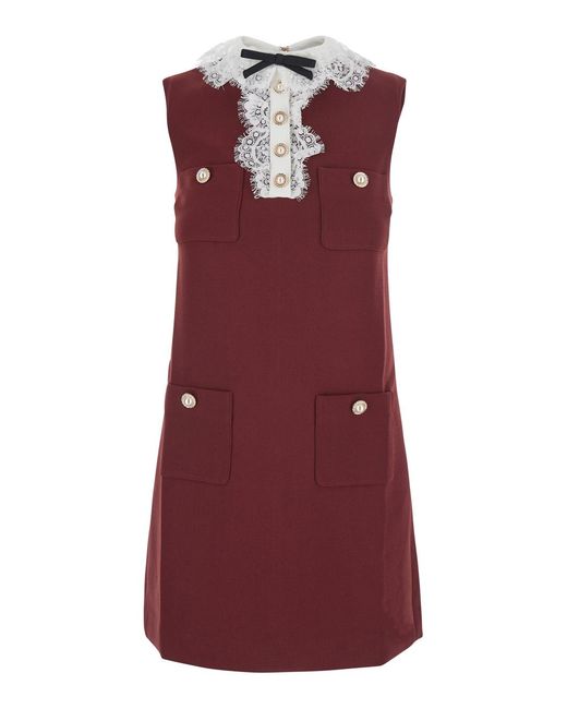 Self-Portrait Purple Mini Dress Bordeaux Crepe Polyester