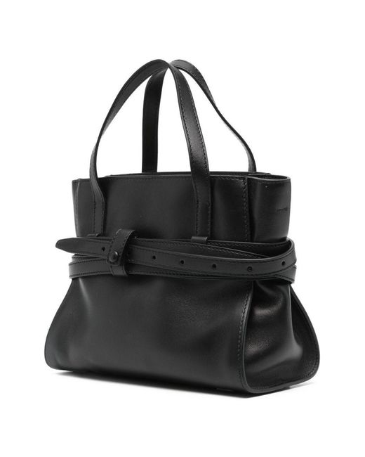 Moschino White Tie Me Small Tote Calfskin Handbags