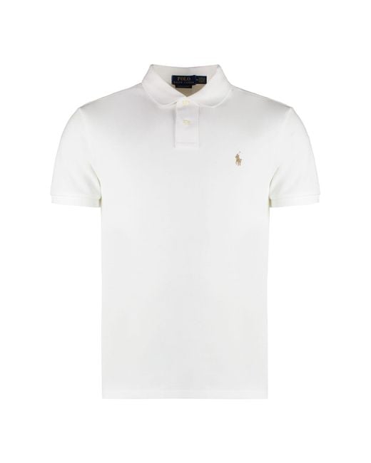 Polo Ralph Lauren White Logo Embroidery Cotton-Piqué Polo Shirt for men