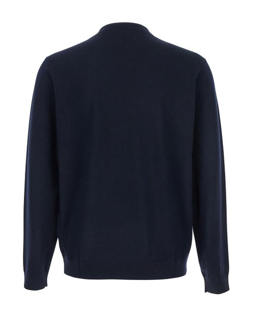 Emporio Armani Blue Crewneck Sweater With Logo Embroidery On The Front for men