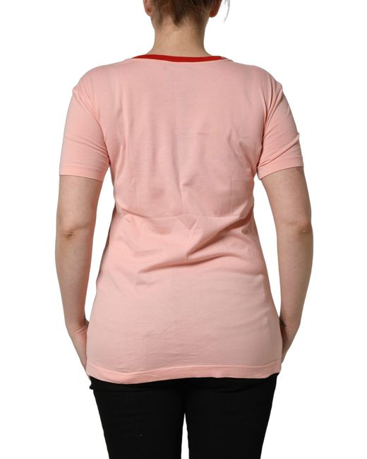 Dolce & Gabbana Red Graphic Print Cotton Crew Neck T-Shirt