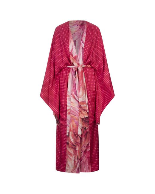 Roberto Cavalli Pink Reversible Long Dress With Plumage Print