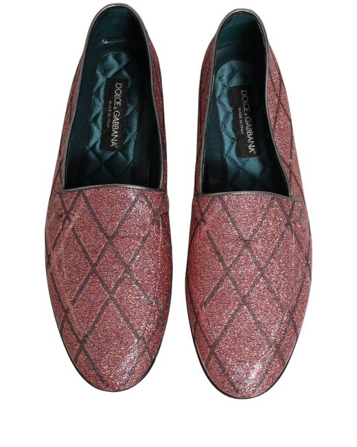 Dolce & Gabbana Purple Check Glitter Lurex Logo Loafers Shoes Leather for men