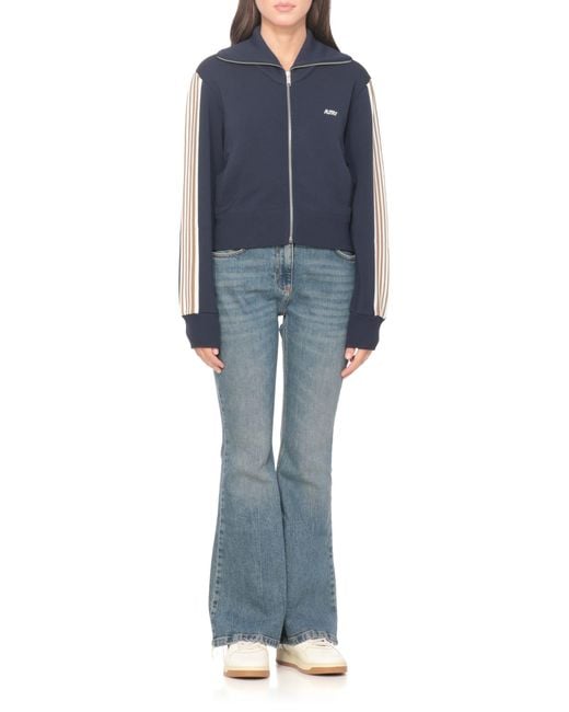 Autry Blue Viscose Sweatshirt With Front Zip