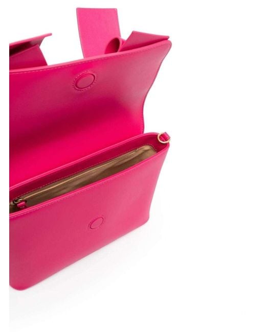Pinko Pink Aika Mini Fuchsia Clutch Bag With Ribbon-like Effect Detail In Leather