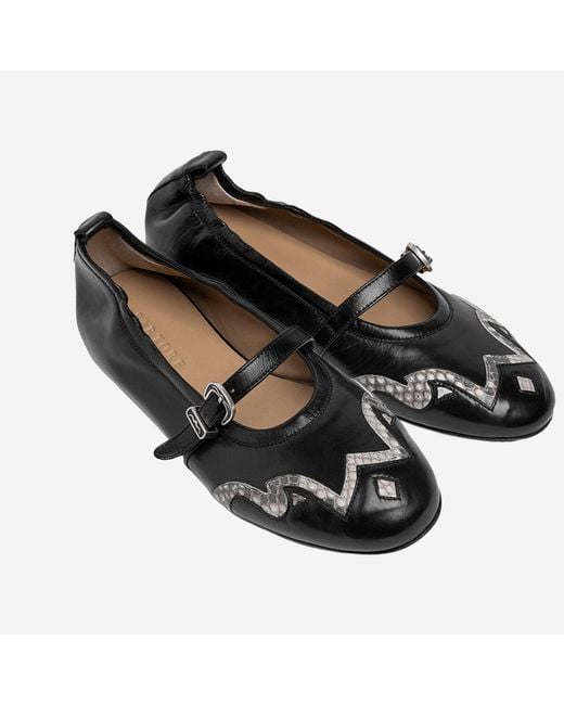 Sartore Black Ballerina Flats Leather And Python
