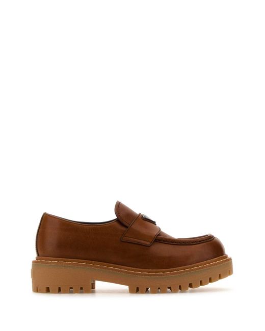 Prada Brown Caramel Leather Loafers for men