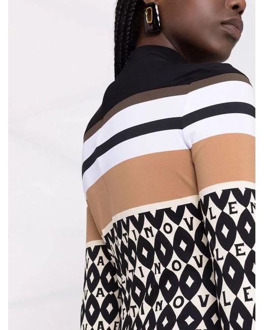 Valentino Black Logo-Pattern Striped Dress