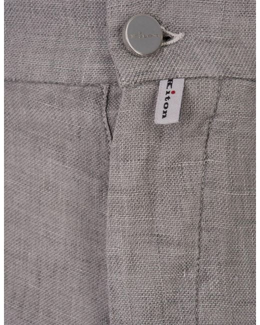 Kiton Gray Linen Trousers With Elasticised Waistband for men