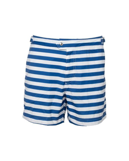 Tom Ford Blue And Wide Stripe-Print Nylon Swim Shorts With Adjustable Side Straps for men