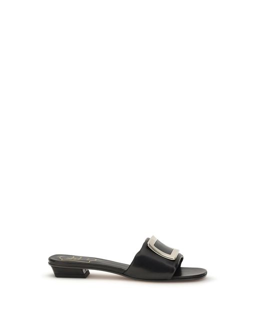 Roger Vivier Black Leather Slide Sandals Calf