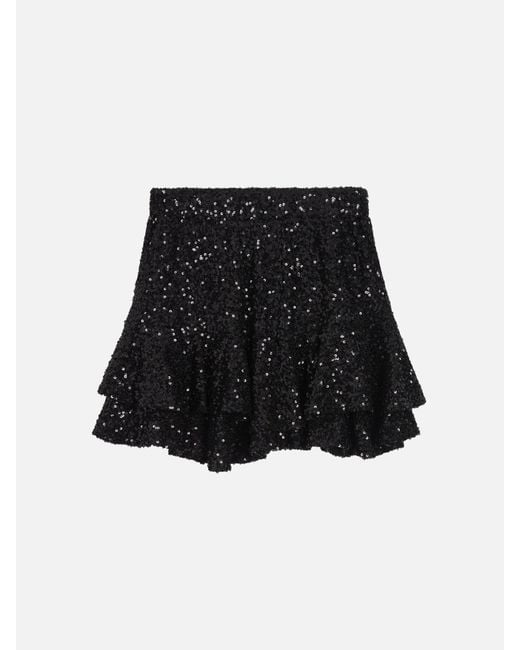 Mc2 Saint Barth Black Eivissa Jr Sequin Ruffle Mini Skirt