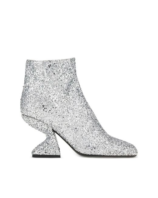Ferragamo White Glitter-Effect Sculpted-Heel Ankle Boots